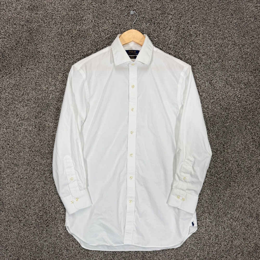 Polo Ralph Lauren Dress Shirt Mens M 16 White Slim Fit Purepress Cotton Pony